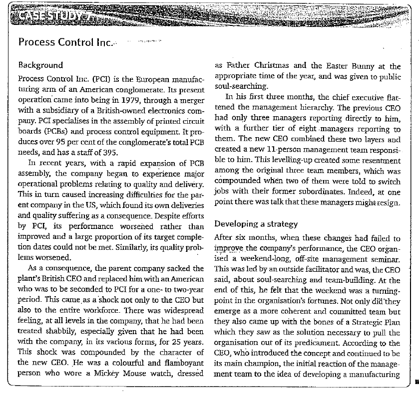 CASE STUDY Process Control Inc... a Background as