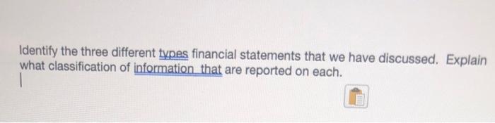 Identify the three different types financial