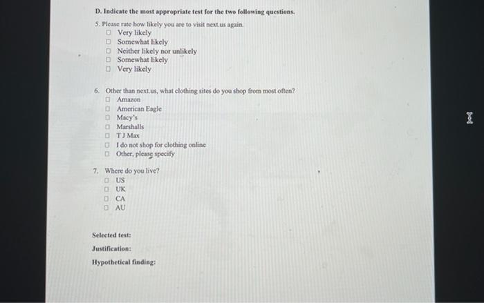 For Questions A-F (worth 3 points each), indicate