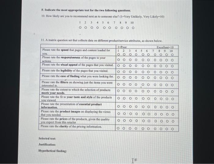 For Questions A-F (worth 3 points each), indicate