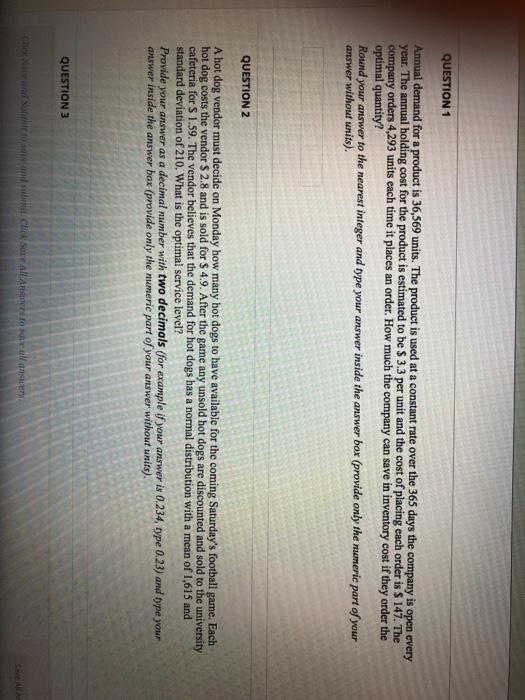 please question 1 and 2 QUESTION 1 Annual demand