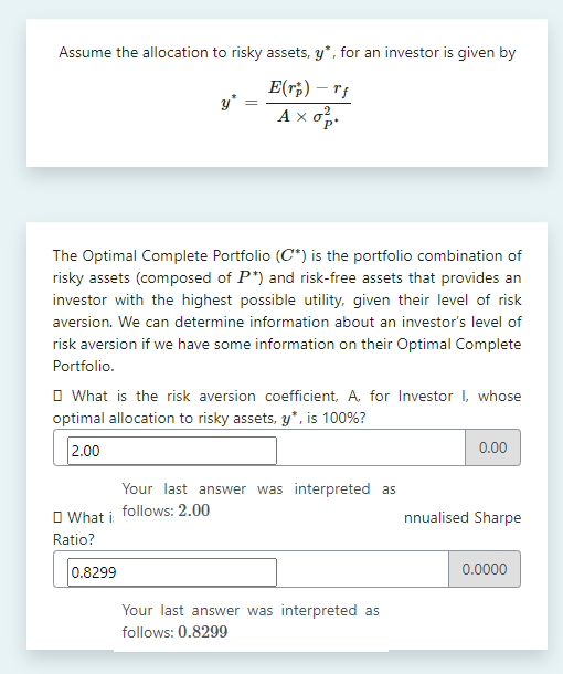GIVEN Optimal Risky Portfolio Annualised Expected