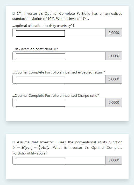 GIVEN Optimal Risky Portfolio Annualised Expected