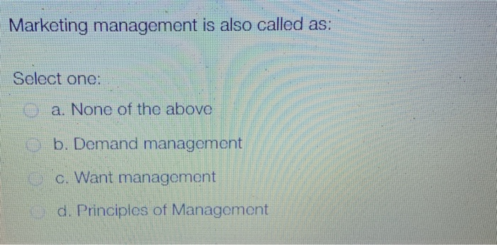 Marketing management is also called as: Select