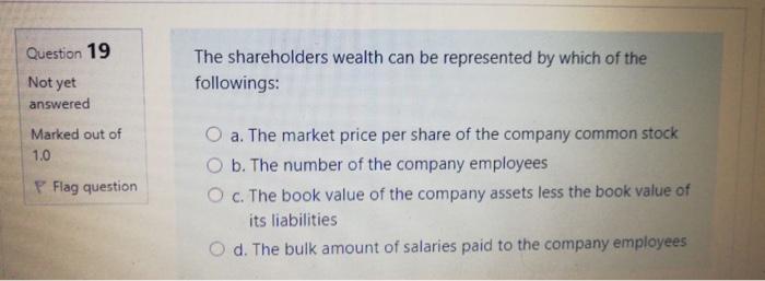 The shareholders wealth can be represented by
