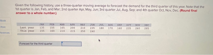 Given the following history, use a three-quarter