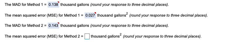 The MAD for Method 1 = 0.138 thousand gallons