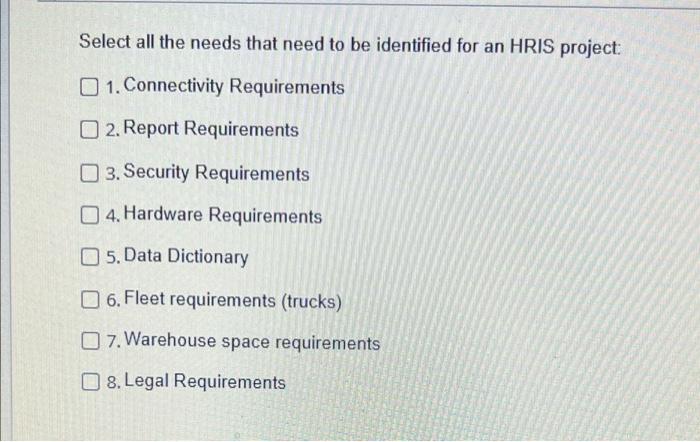 Select all the needs that need to be identified