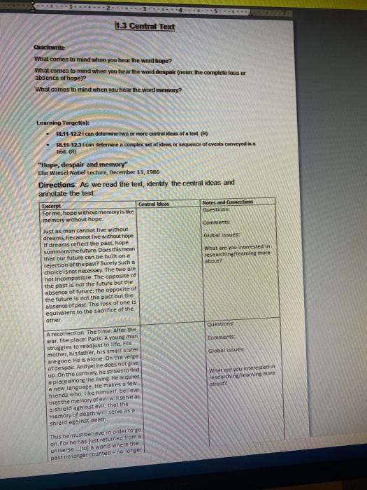 1.3 Central Text Quickwrite What comes to mind