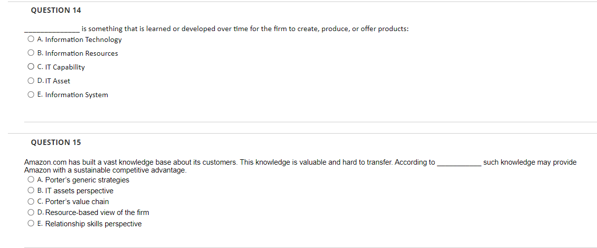 QUESTION 14 is something that is learned or