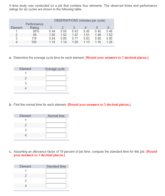A time study was conducted on a job that contains