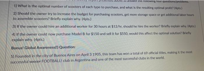 Problems: A scooter store stocks three types of