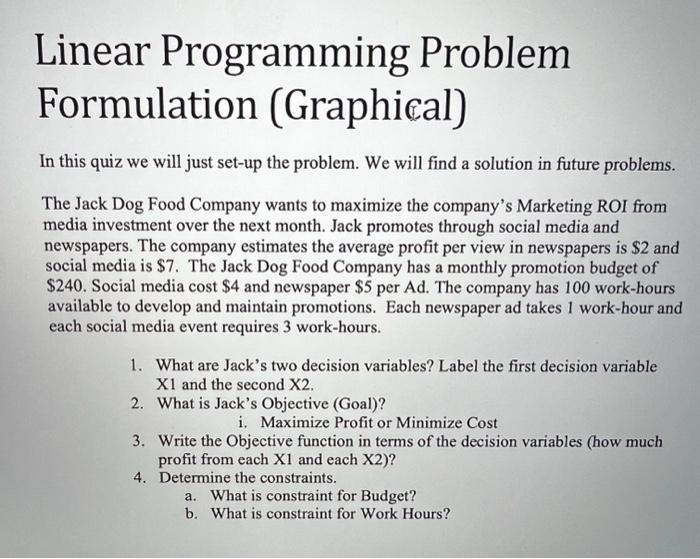 In this quiz we will just set-up the problem. We