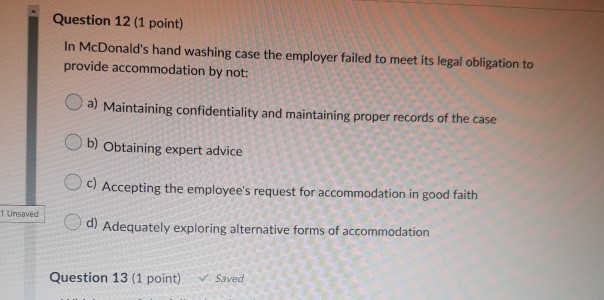 law Question 12 (1 point) In McDonald's hand