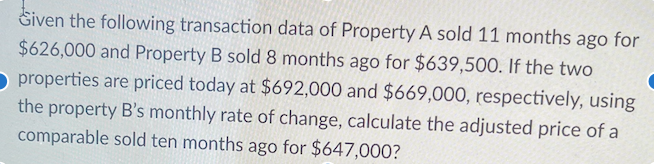 Given the following transaction data of Property