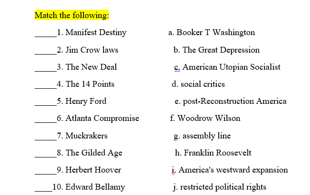 Match the following: 1. Manifest Destiny _2. Jim