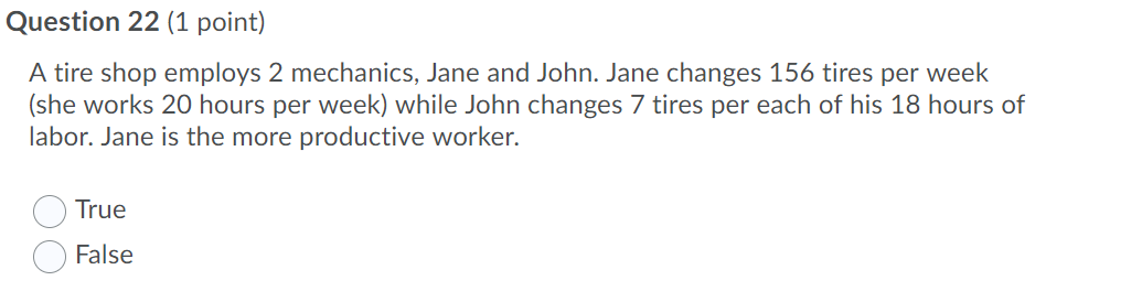 Question 22 (1 point) A tire shop employs 2