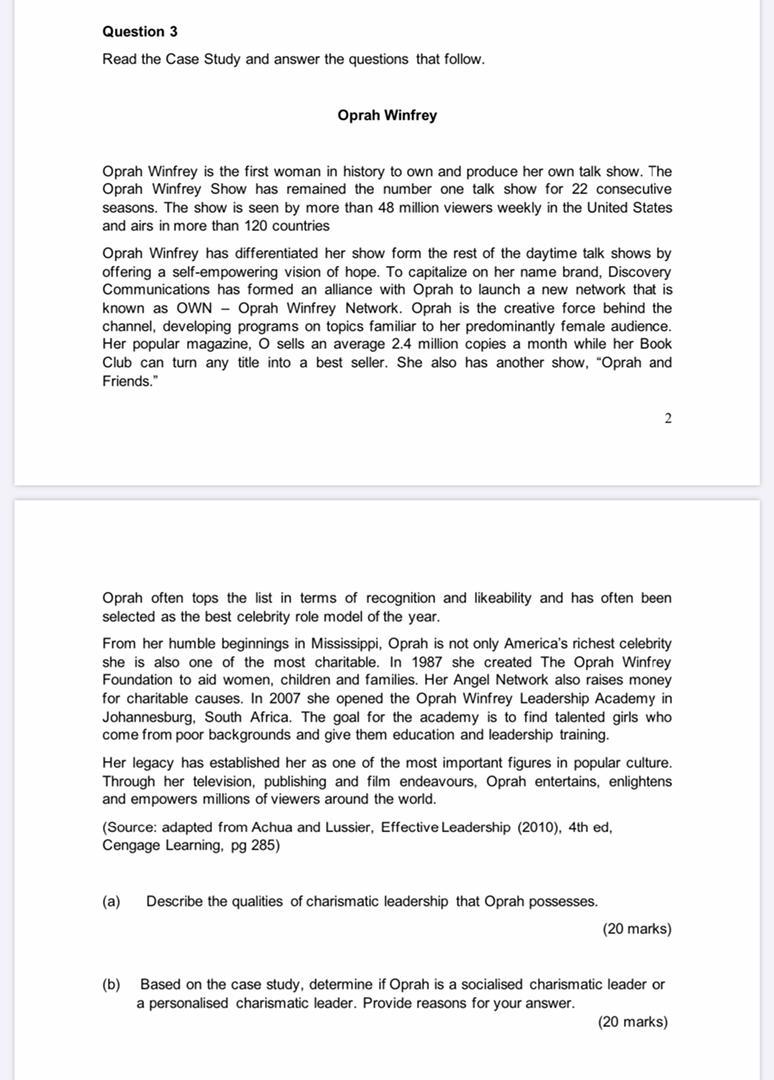 Question 3 Read the Case Study and answer the