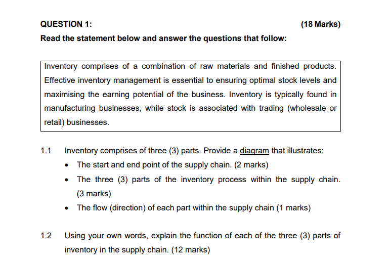 Please assist with this question. QUESTION 1: (18