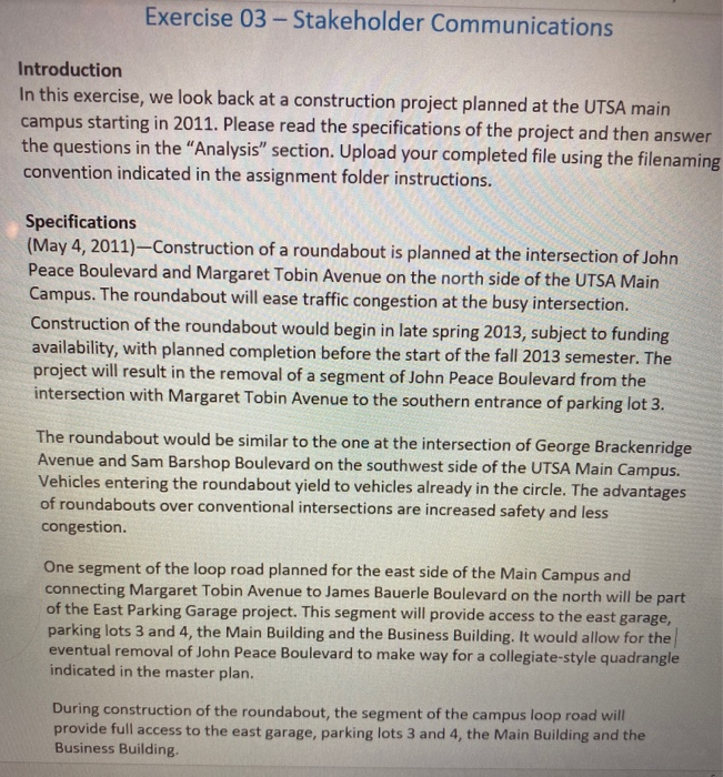 Exercise 03 - Stakeholder Communications