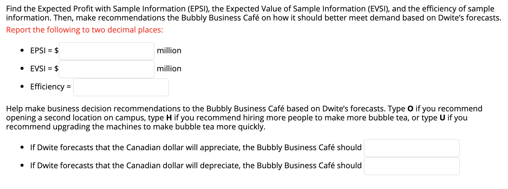 Probability Table is filled out, plus forecasts,