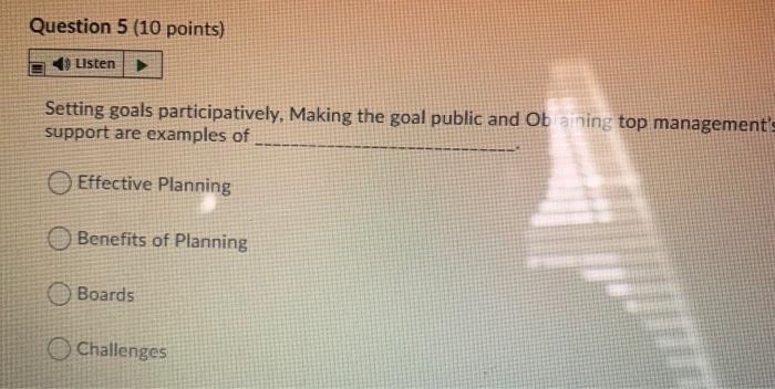please help Question 5 (10 points) Listen Setting