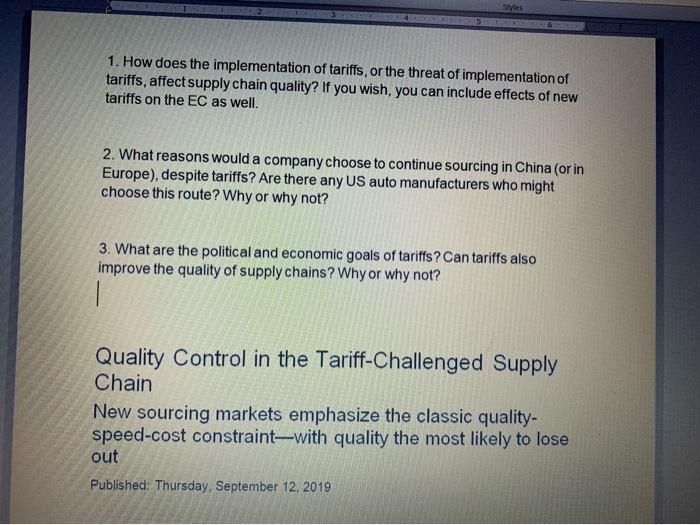 Styles 1. How does the implementation of tariffs,