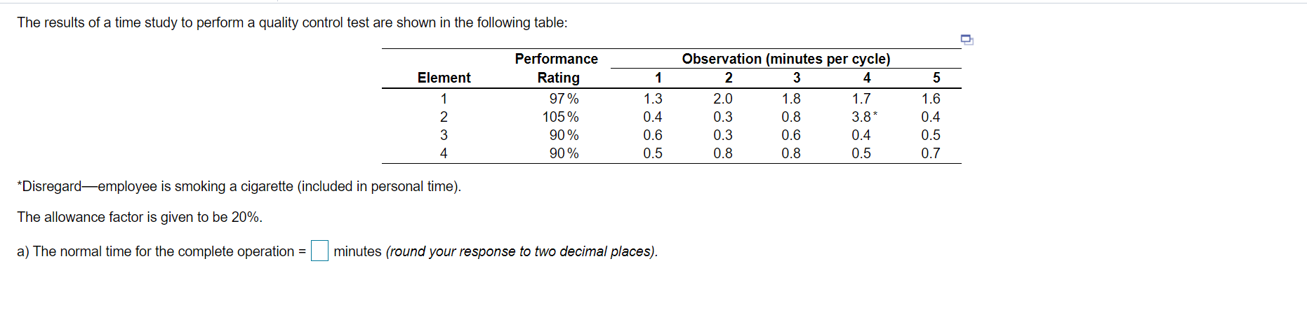 The results of a time study to perform a quality
