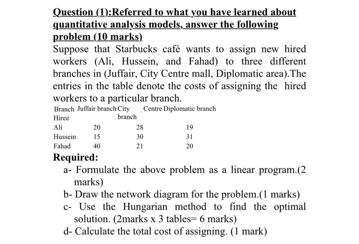 Question (1):Referred to what you have learned