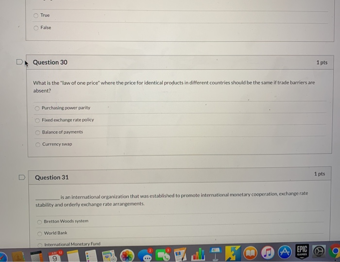 True False DQuestion 30 1 pts What is the "law of