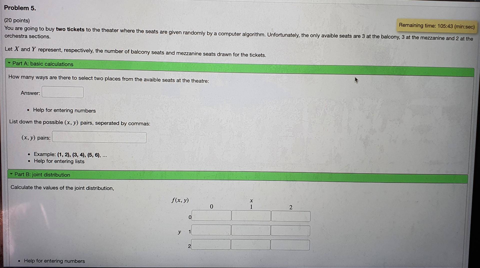 Problem 5. Remaining time: 105:43 (min:sec) (20