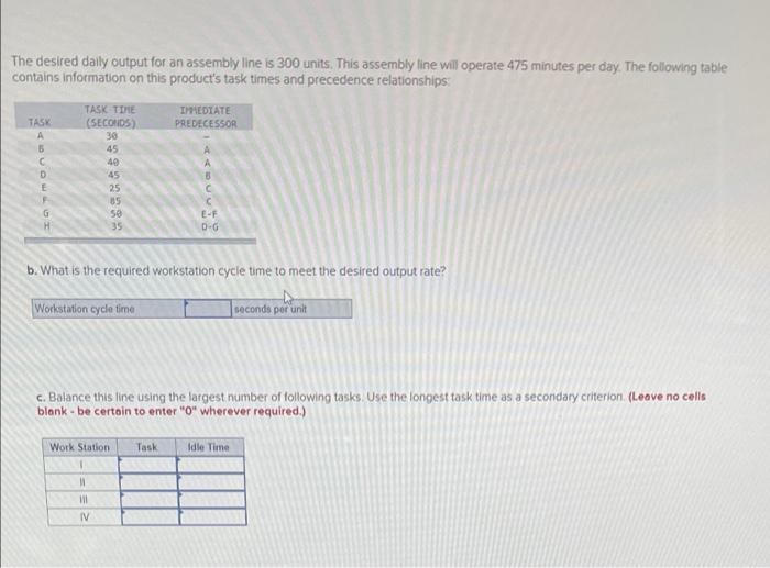 The desired daily output for an assembly line is