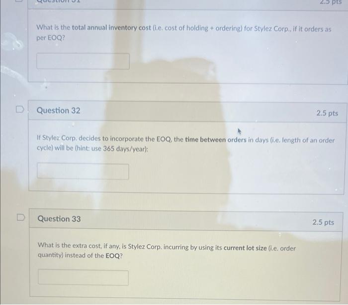 2.5 pts For the next eight questions, use the