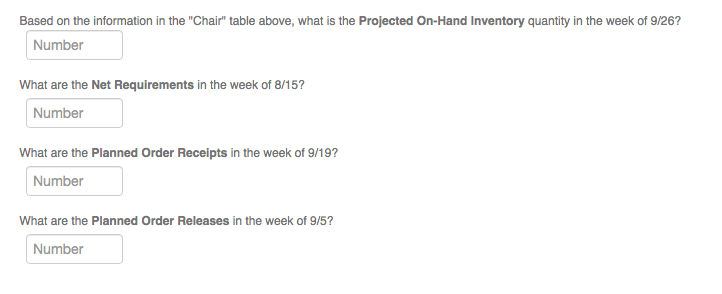 Bill of Material for Chair Chair Final Assembly