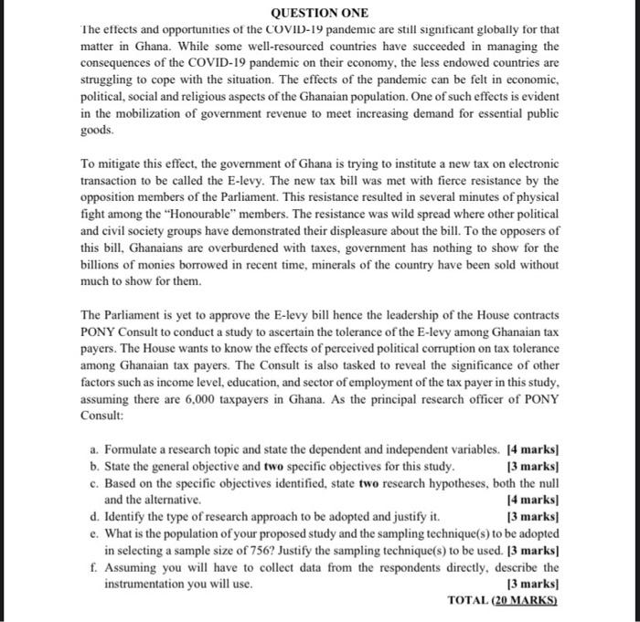 QUESTION ONE The effects and opportunities of the