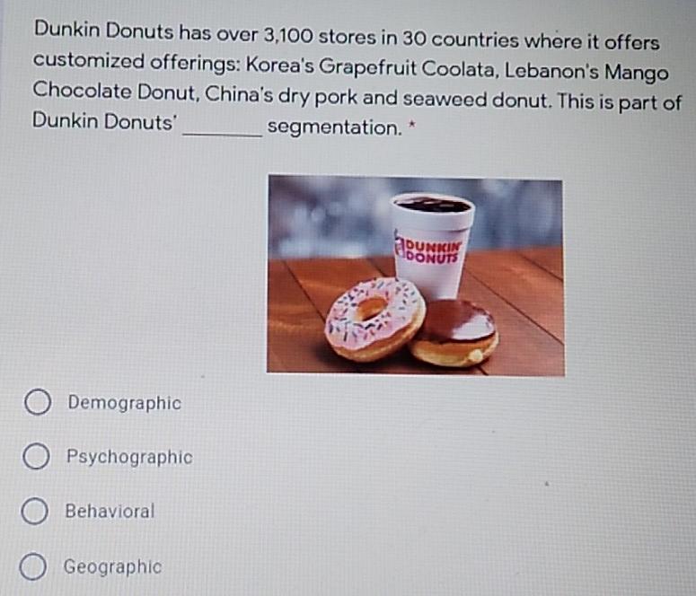 Dunkin Donuts has over 3,100 stores in 30