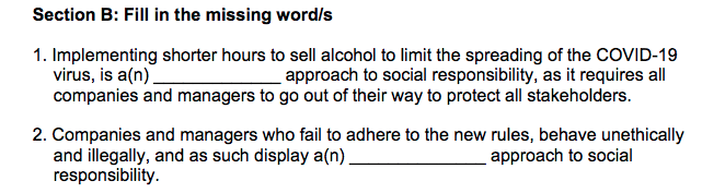 Section B: Fill in the missing word/s 1.