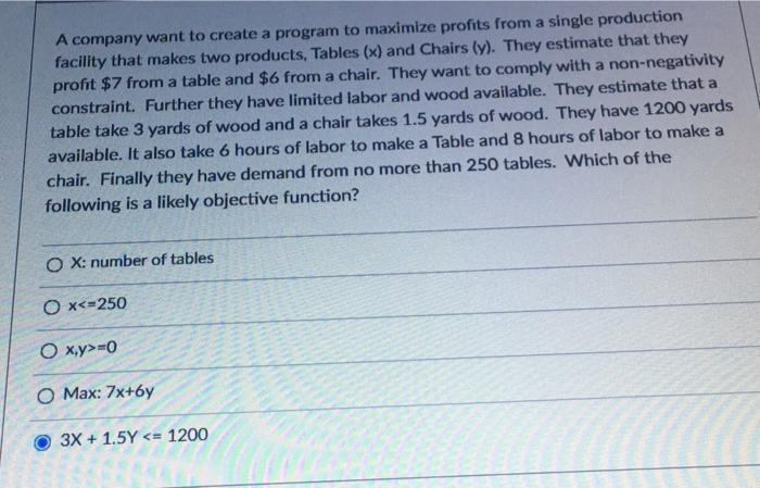 A company want to create a program to maximize