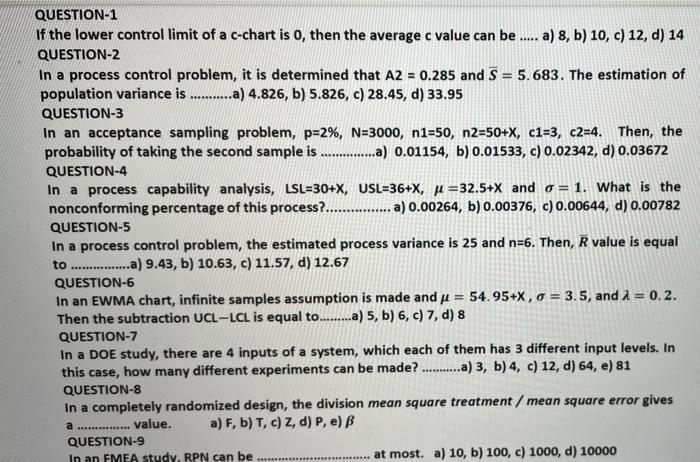 Quality management x=8 B. QUESTION-1 If the lower