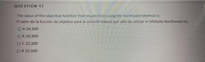 QUESTION 17 The value of the objective function