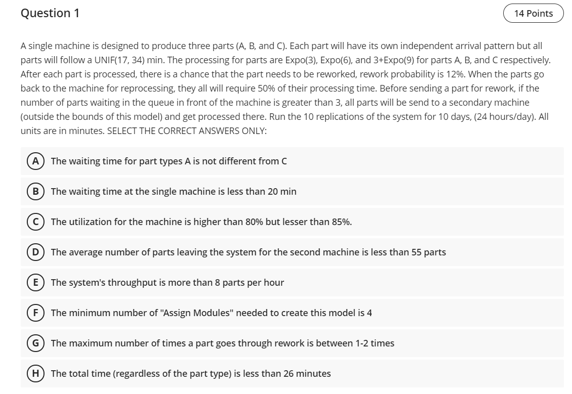 use arena simulation Question 1 14 Points A