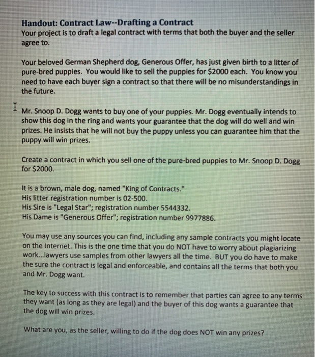 Handout: Contract Law--Drafting a Contract Your