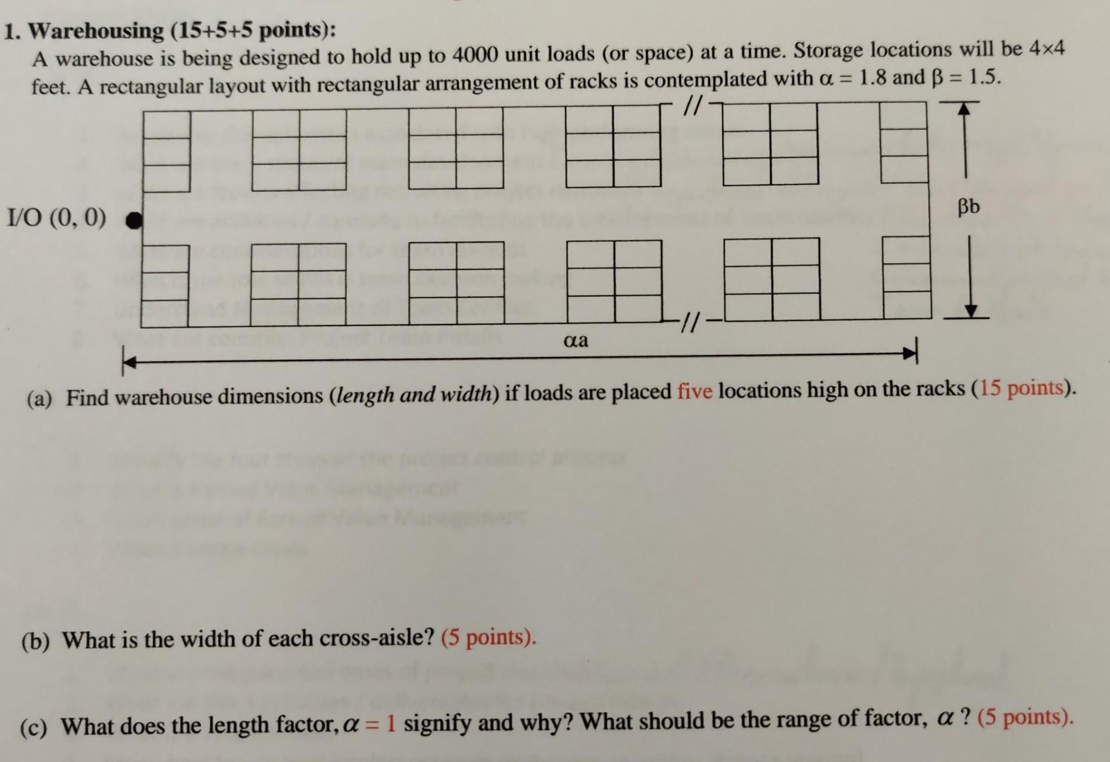 1. Warehousing (15+5+5 points): A warehouse is