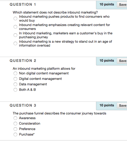 QUESTION 1 10 points Save Which statement does