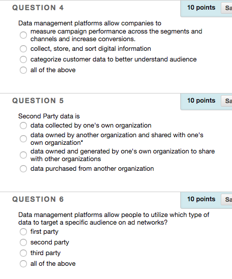 QUESTION 1 10 points Save Which statement does