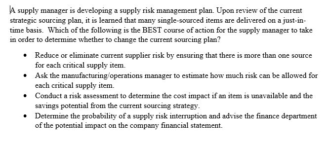 \A supply manager is developing a supply risk