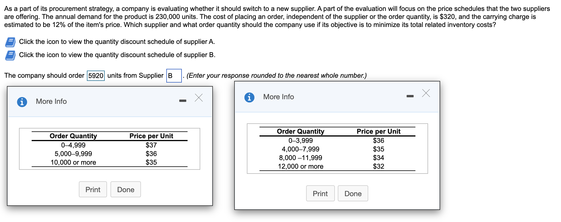 From left to right: Left table --> Supllier A
