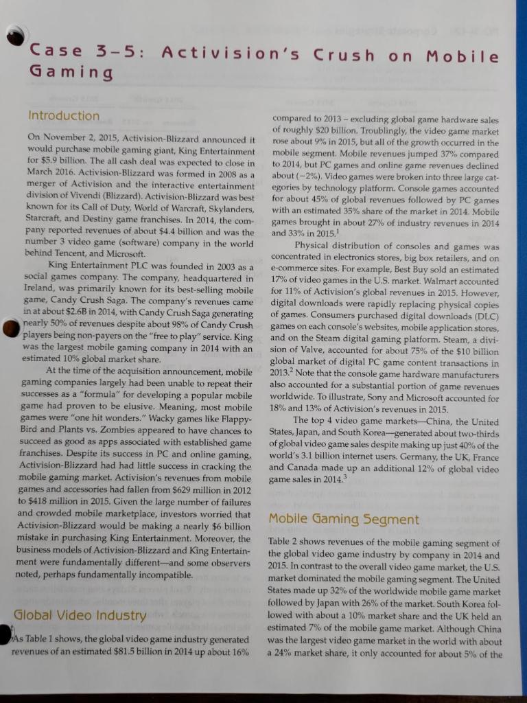 Carefully read Case 3-5 Activisions Crush on