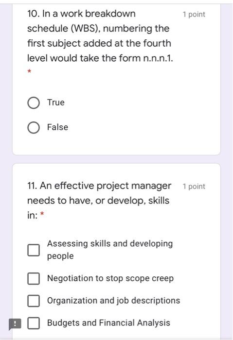 5. The work breakdown schedule 1 point (WBS) for