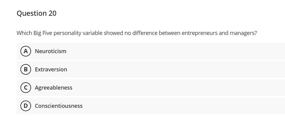 Question 20 Which Big Five personality variable